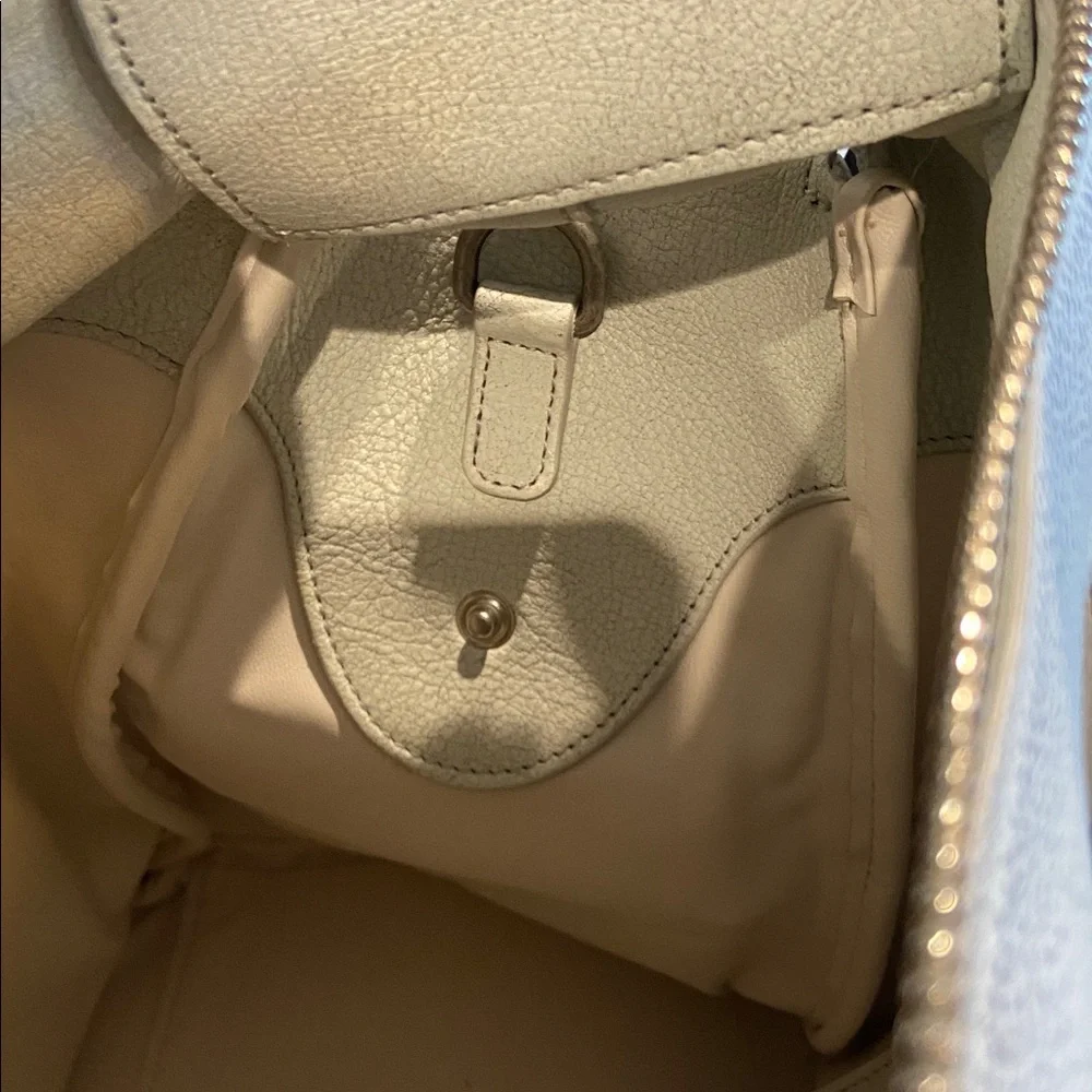 Acne Cream Large Leather Tote with Front Pockets and Detachable Strap - Picture 7 of 9